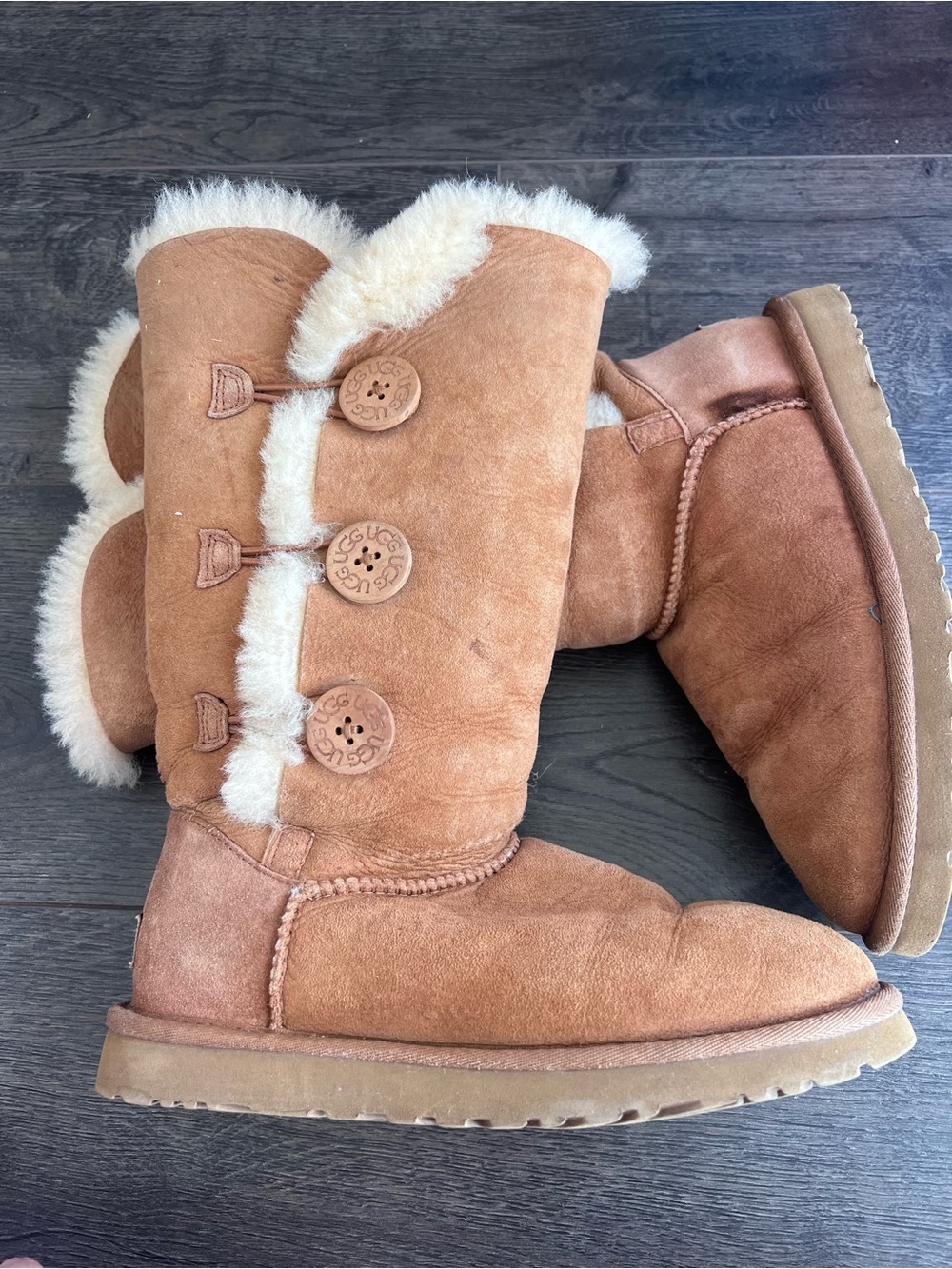 UGG Women's Chestnut Button-Detail Suede Shearling Boots